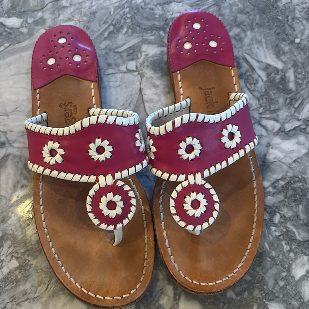 Jack Rogers Original Jacks, size 8M, gently worn, pink and white
